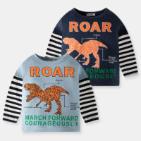 Baby Kid Boys Striped Letters Dinosaur Print Tops Wholesale 22111743