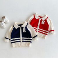 Baby Kid Girls Boys Color-blocking Embroidered Cardigan Wholesale 24091344
