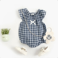 Baby Kid Girls Checked Bow Print Rompers Wholesale 220322101