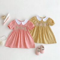 Baby Kid Girls Checked Cartoon Dresses Wholesale 25050851