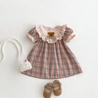 Baby Kid Girls Checked Cartoon Dresses Wholesale 25050874