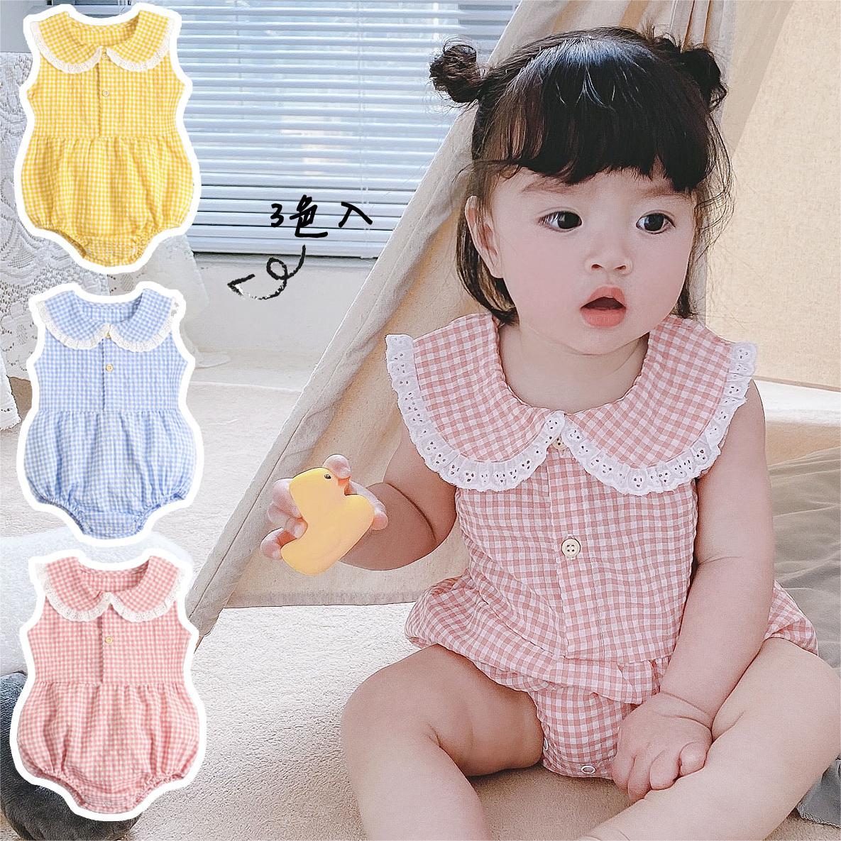 Baby Kid Girls Checked Print Rompers Wholesale 22032299