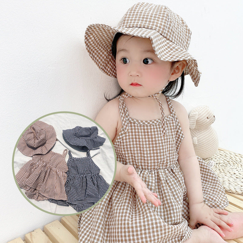 Baby Kid Girls Checked Rompers Wholesale 24040901
