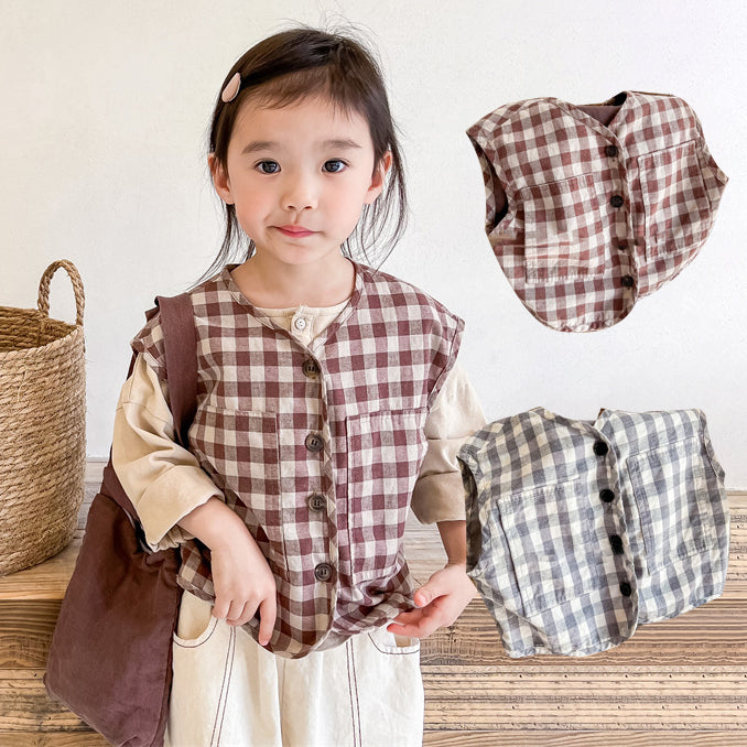Baby Kid Girls Checked Vests Waistcoats Wholesale 220418290