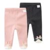 Baby Kid Girls Color-blocking Bow Muslin&Ribbed Pants Wholesale 221018345