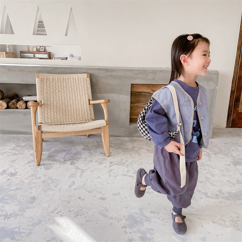 Baby Kid Girls Color-blocking Checked Vests Waistcoats Wholesale 220418344
