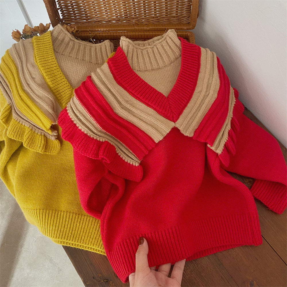 Baby Kid Girls Color-blocking Crochet Sweaters Wholesale 221229742