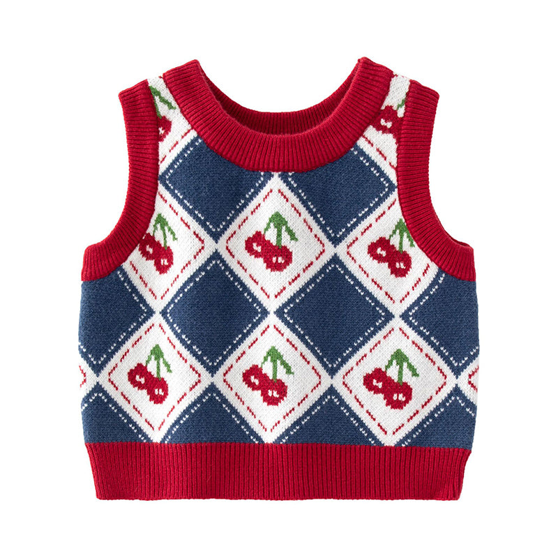 Baby Kid Girls Color-blocking Fruit Crochet Vests Waistcoats Wholesale 221025187