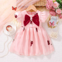 Baby Kid Girls Flower Bow Embroidered Dresses Wholesale 25070889