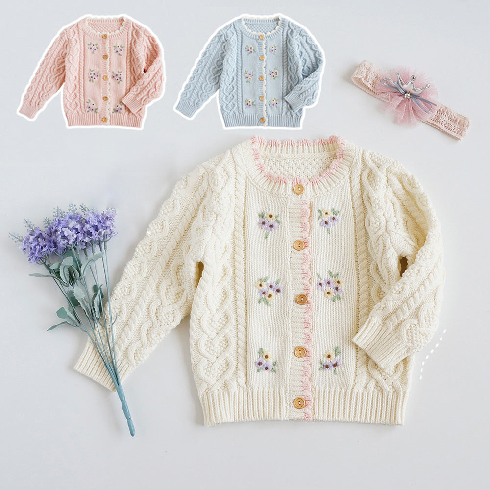 Baby Kid Girls Flower Embroidered Cardigan Wholesale 221107112