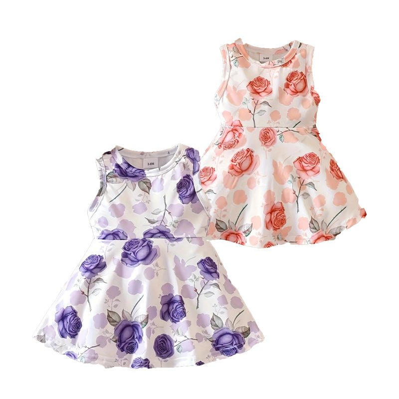 Baby Kid Girls Flower Print Dresses Wholesale 240701173