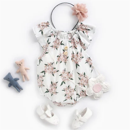 Baby Kid Girls Flower Print Rompers Wholesale 22032228