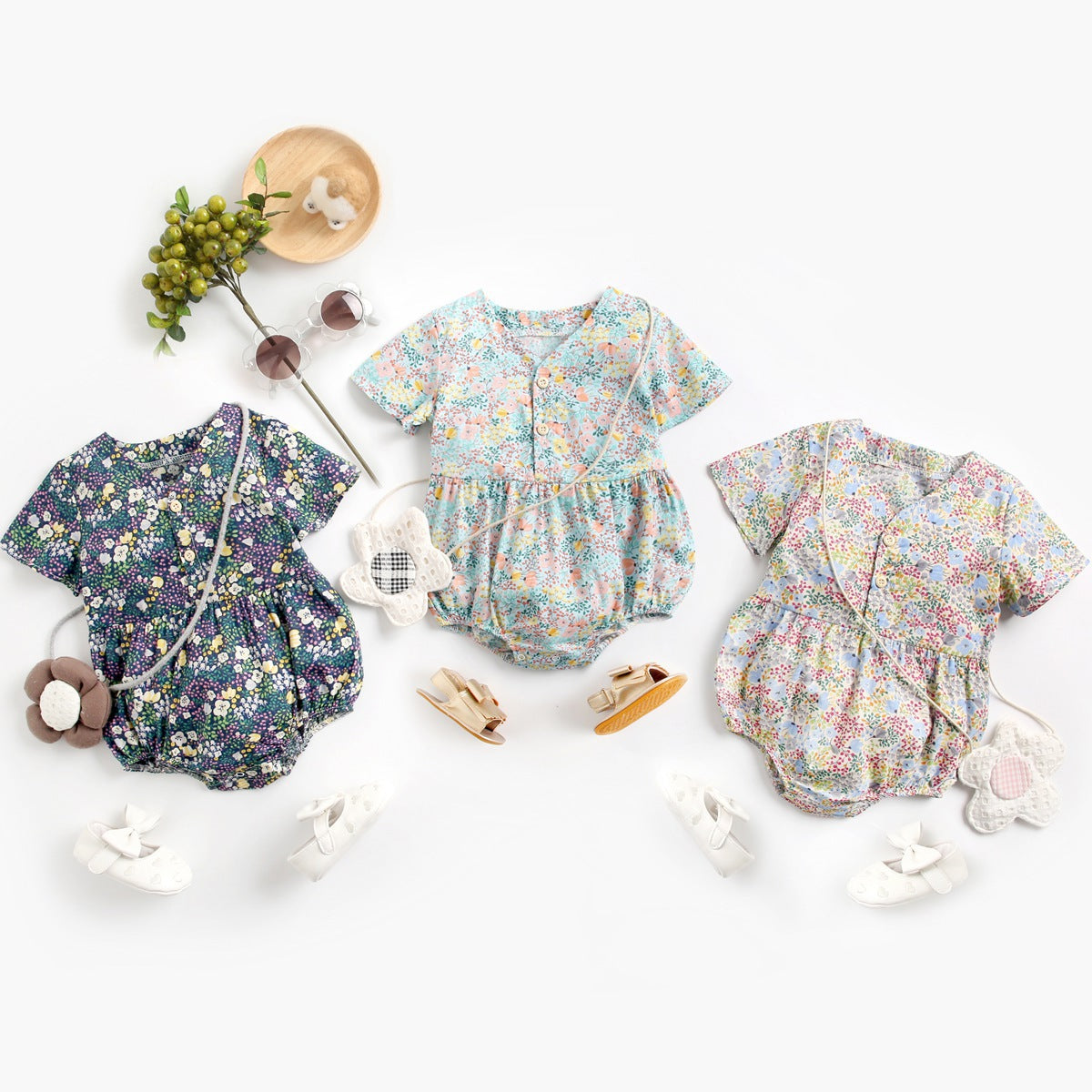 Baby Kid Girls Flower Print Rompers Wholesale 22032278