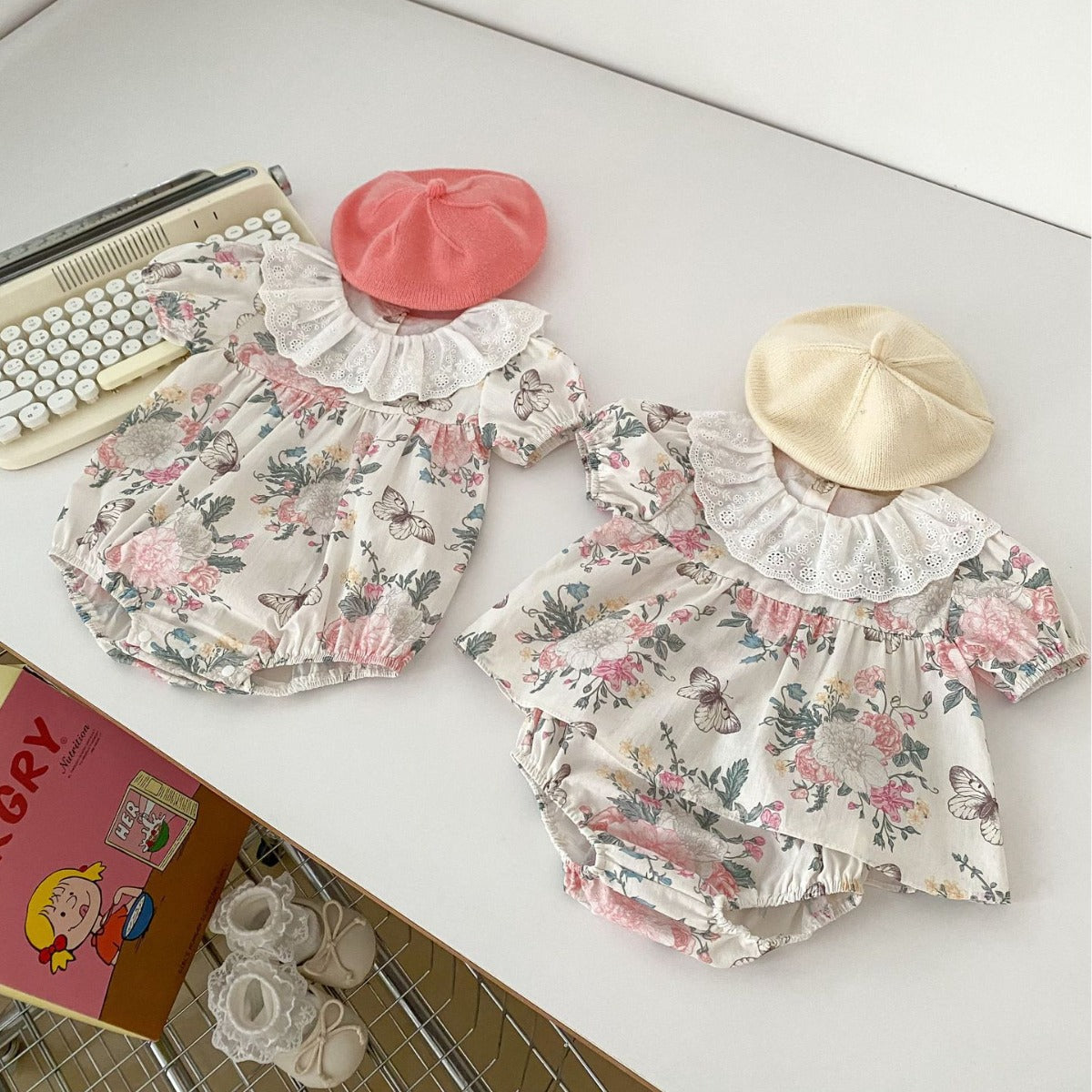Baby Kid Girls Flower Print Rompers Wholesale 240409147