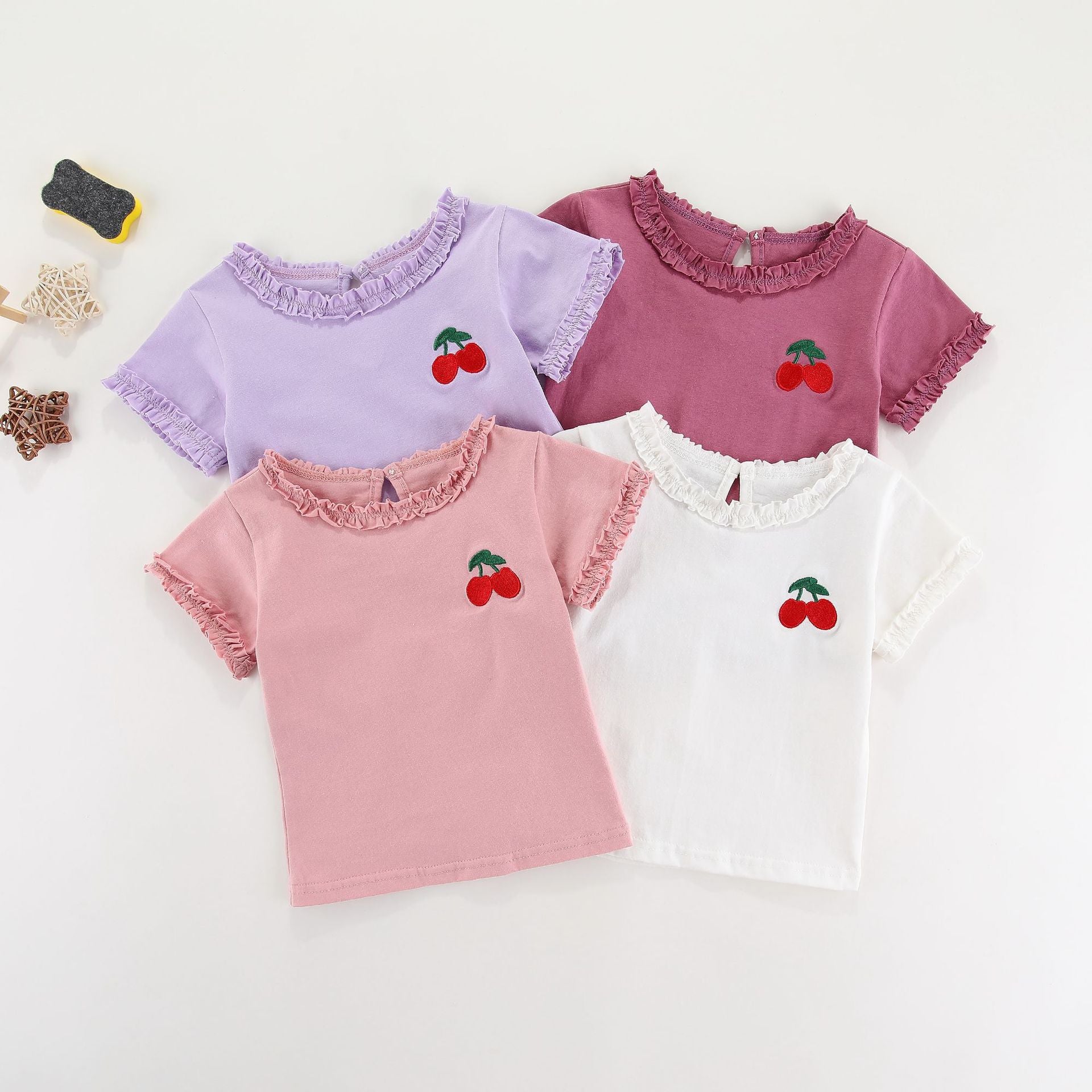Baby Kid Girls Fruit Embroidered T-Shirts Wholesale 220510246