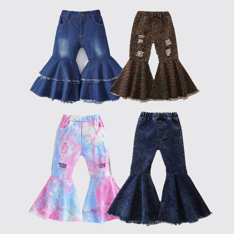 Baby Kid Girls Leopard print Tie Dye Ripped Pants Jeans Wholesale 220402165