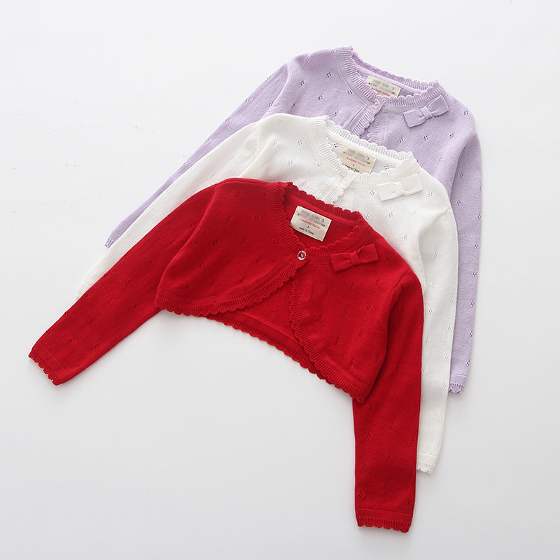 Baby Kid Girls Solid Color Bow Cardigan Knitwear Wholesale 22120636