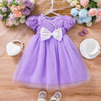 Baby Kid Girls Solid Color Bow Dresses Wholesale 25070824