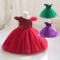Baby Kid Girls Solid Color Bow Dressy Princess Dresses Wholesale 230413365