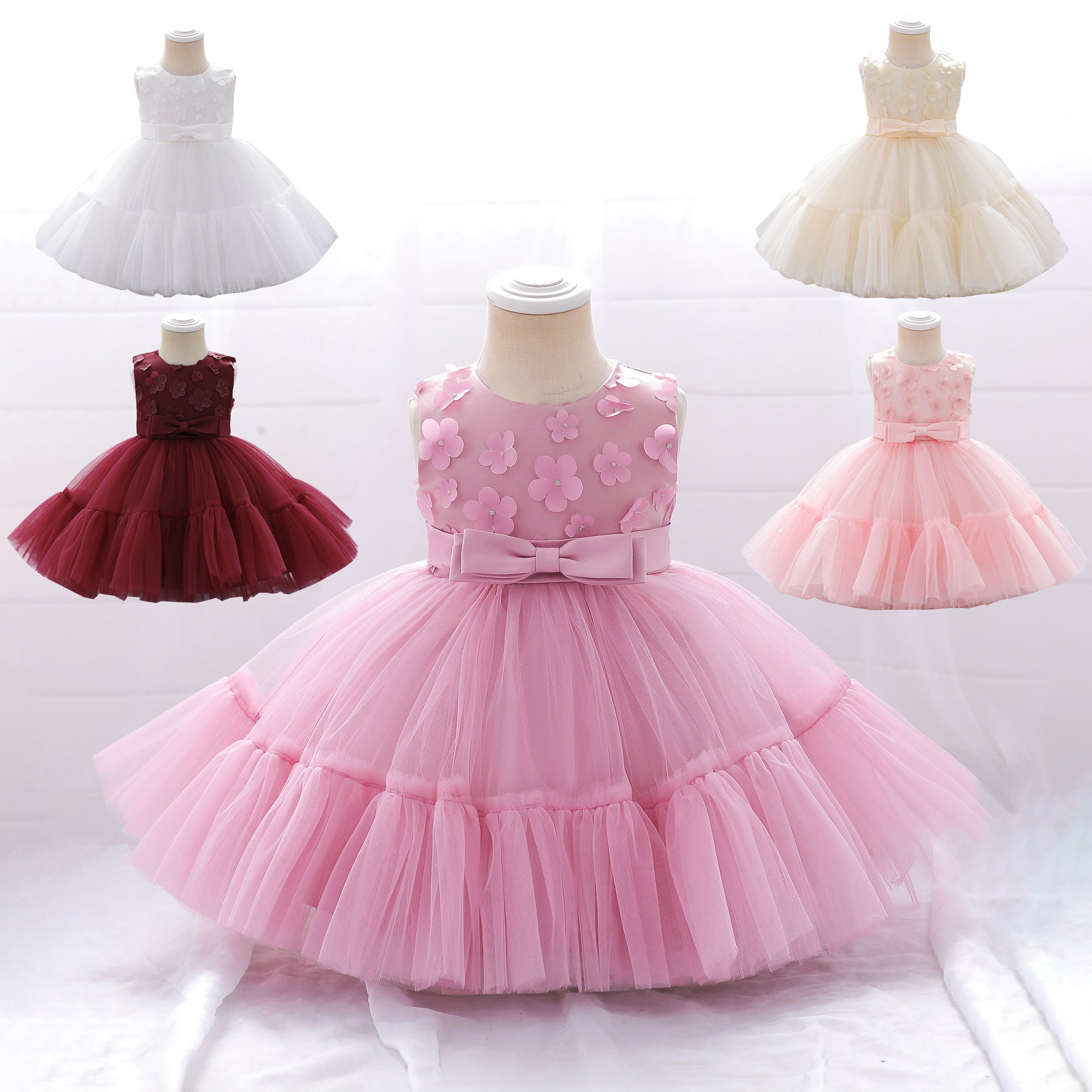 Baby Kid Girls Solid Color Bow Dressy Princess Dresses Wholesale 230803103