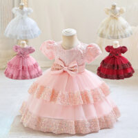 Baby Kid Girls Solid Color Bow Dressy Princess Dresses Wholesale 230803218