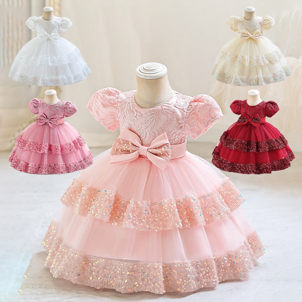 Baby Kid Girls Solid Color Bow Dressy Princess Dresses Wholesale 230803218