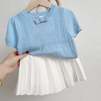 Baby Kid Girls Solid Color Bow Embroidered T-Shirts Knitwear Wholesale 220328214