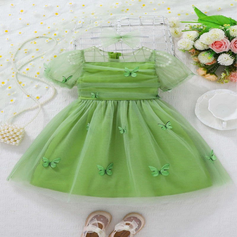 Baby Kid Girls Solid Color Butterfly Dresses Wholesale 25070825
