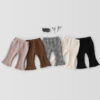 Baby Kid Girls Solid Color Checked Muslin&Ribbed Pants Wholesale 220418267