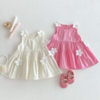 Baby Kid Girls Solid Color Flower Dresses Wholesale 25050862