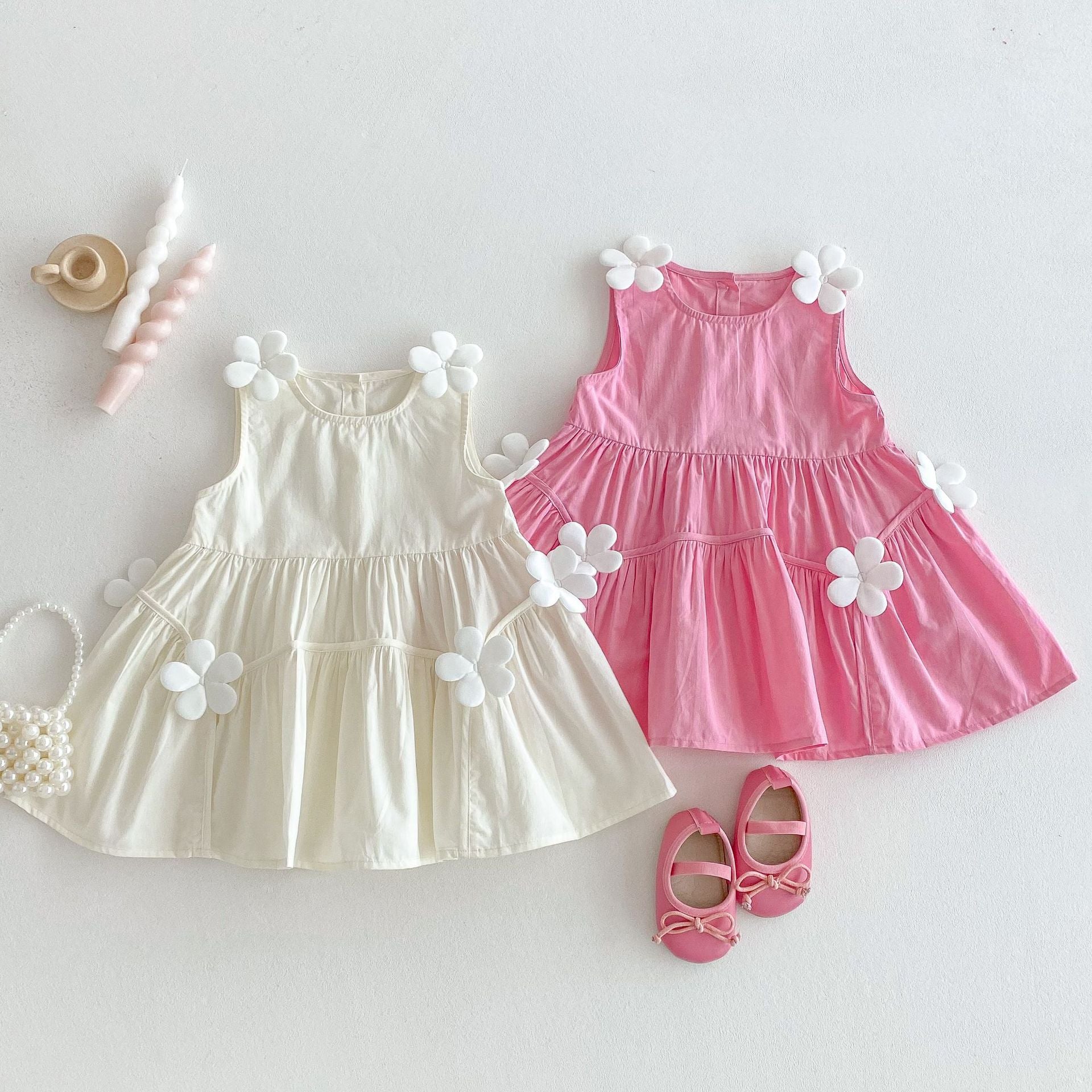 Baby Kid Girls Solid Color Flower Dresses Wholesale 25050862