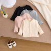 Baby Kid Girls Solid Color Muslin&Ribbed Cardigan Wholesale 250227105