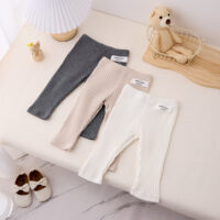 Baby Kid Girls Solid Color Muslin&Ribbed Pants Wholesale 25022771