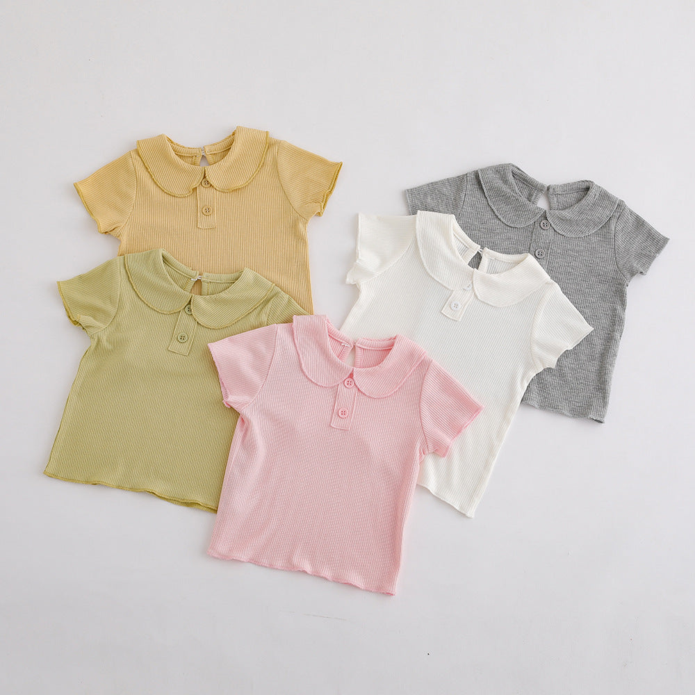 Baby Kid Girls Solid Color Muslin&Ribbed T-Shirts Wholesale 25040318
