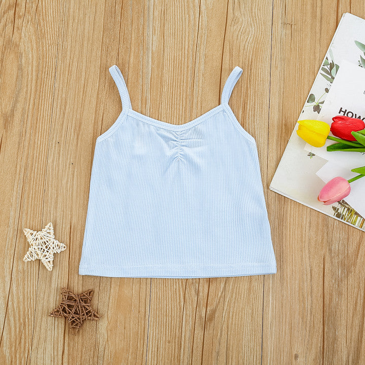 Baby Kid Girls Solid Color Muslin&Ribbed tank tops Tops Wholesale 21210034