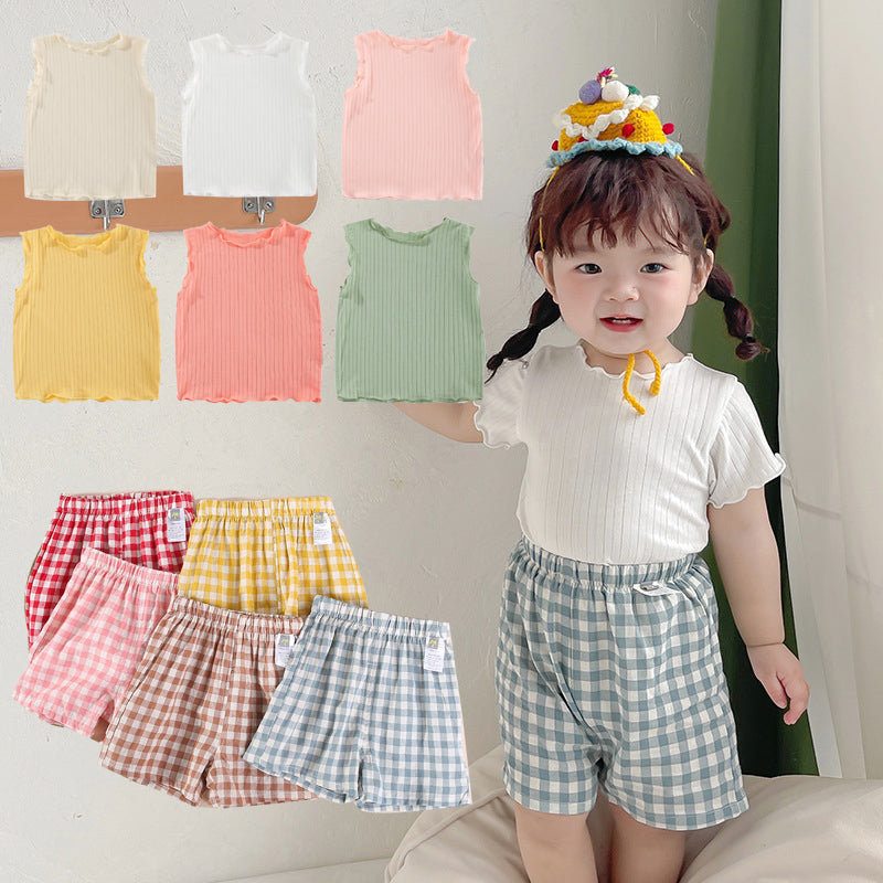Baby Kid Girls Solid Color Muslin&Ribbed Tank Tops Wholesale 315211985