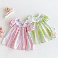 Baby Kid Girls Striped Color-blocking Bow Dresses Wholesale 25050856