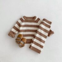 Baby Kid Girls Striped Color-blocking Tops And Pants Wholesale 24091363