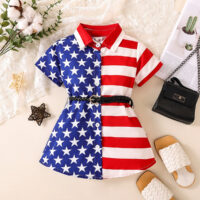 Baby Kid Girls Striped Star Independence Day Dresses Wholesale 23053137