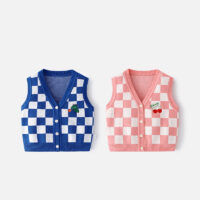 Baby Kid Unisex Checked Cartoon Crochet Vests Waistcoats Cardigan Wholesale 220817452