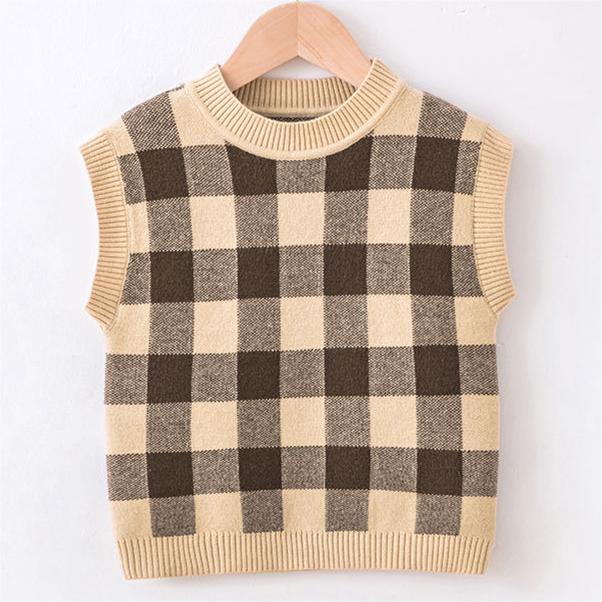 Baby Kid Unisex Checked Crochet Sweaters Wholesale 22113094