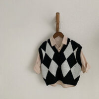 Baby Kid Unisex Checked Vests Waistcoats Knitwear Wholesale 22112157