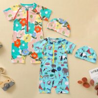 Baby Kid Unisex Flower Animals Print Beach Rompers Swimwears Wholesale 221101149