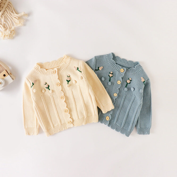 Baby Kid Unisex Solid Color Flower Crochet Cardigan Rompers Wholesale 220817451