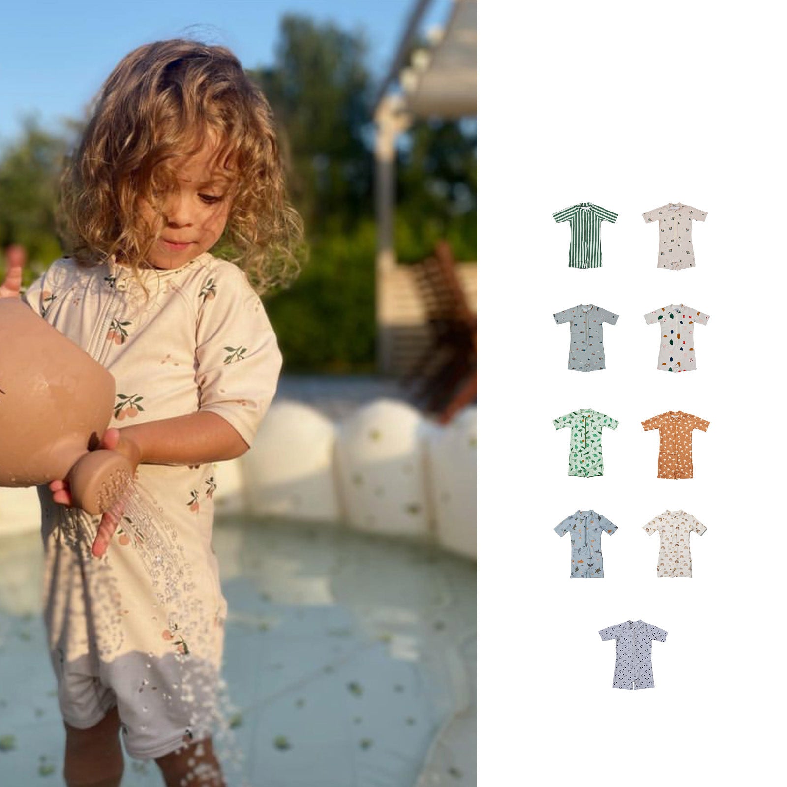 Baby Kid Unisex Striped Cartoon Print Beach Rompers Swimwears Wholesale 230317262