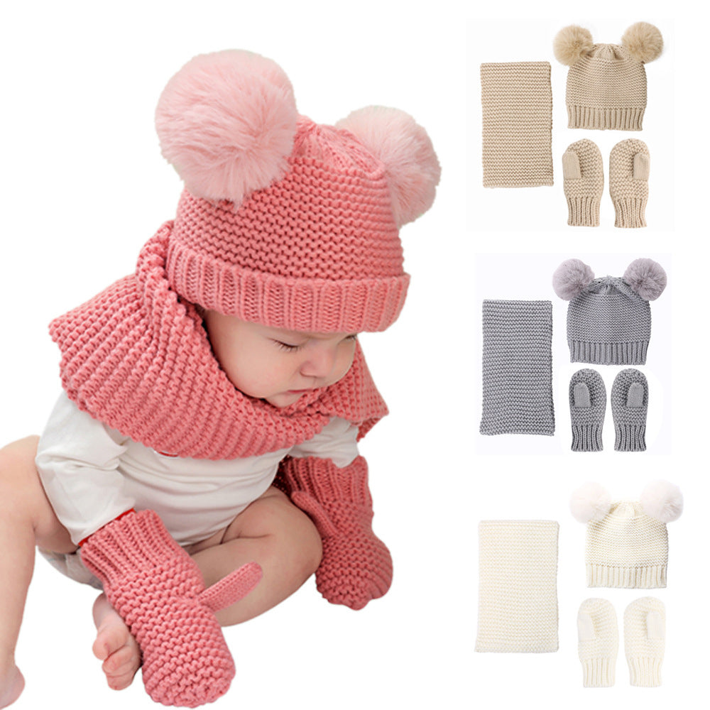 Baby Pom Pom Hat & Scarf & Gloves Knitted Set Wholesale 66023648