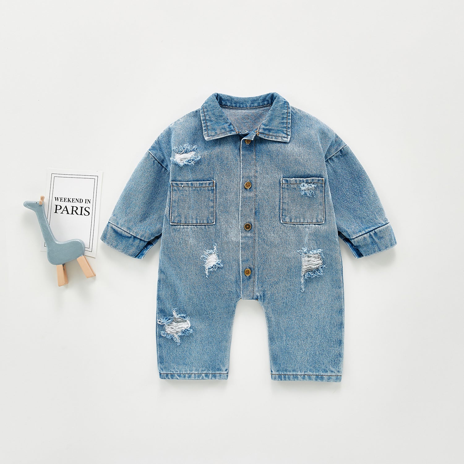 Baby Unisex Solid Color Ripped Jumpsuits Wholesale 220418112