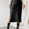 Black Sexy Autumn Winter Mid-Length PU Leather Skirt
