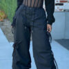 Bow Tie Lace-Up Loose Women's Drawstring Cargo Pants