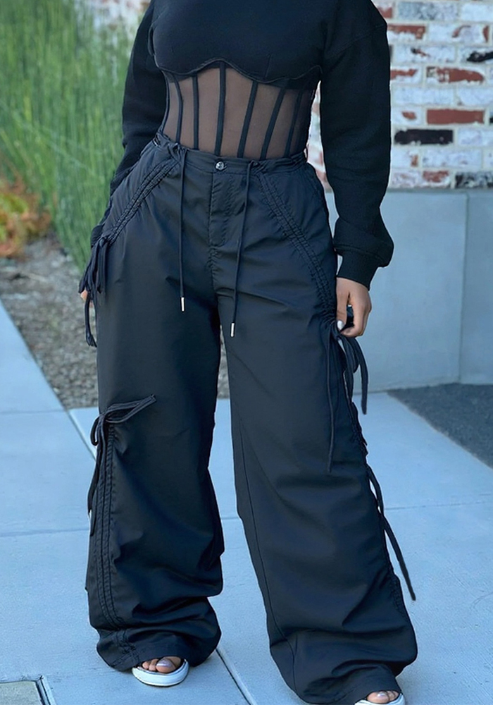 Bow Tie Lace-Up Loose Women's Drawstring Cargo Pants